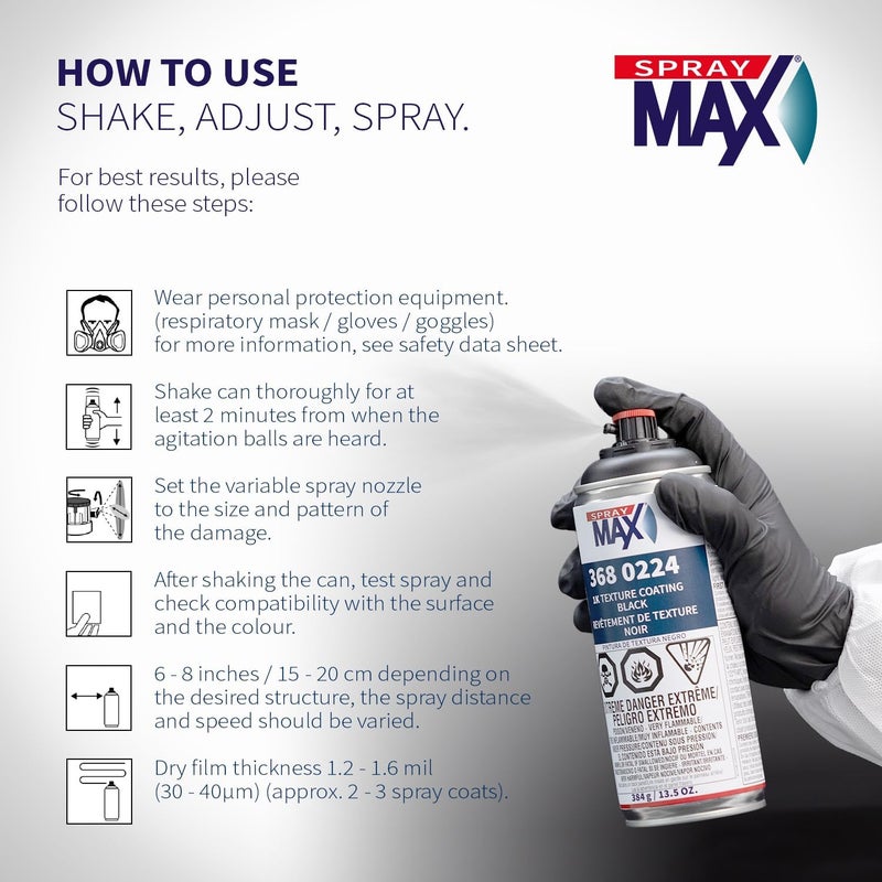 Spray max 3680224 1K Black Texture Coating for Plastic Bumpers, Trim Strips and Various Plastic Parts - Image 3